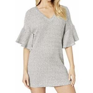 BCBGeneration Sweater Dress Black & White Bell Sleeve Mini Ribbed Knit Sz SMALL